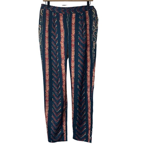 Lauren Ralph Lauren Navy Geometric Tribal Print Lightweight Pants Pockets Size 4 - Picture 1 of 4